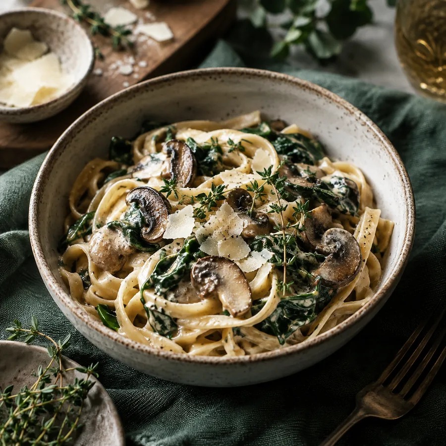 Creamy Mushroom and Spinach Pasta